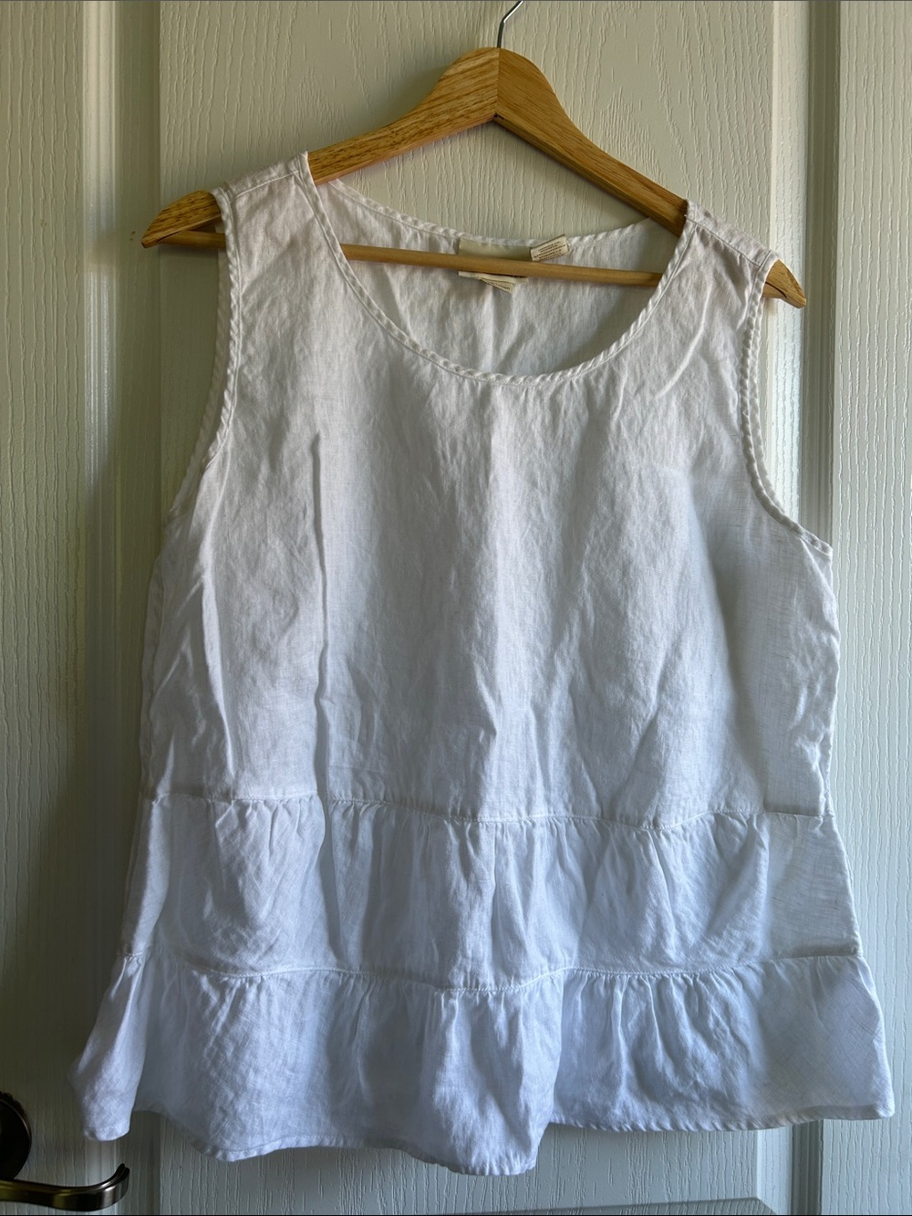 Cynthia Rowley White Sleeveless Tiered Linen Blouse-Large
